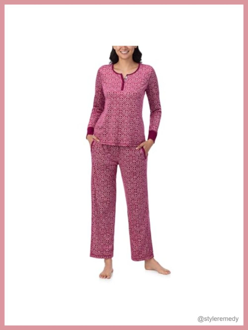 Soft Silky Fleece Henley Long Sleeve Pajama Set 2 Piece Loungewear